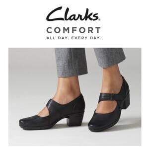 Clarks Emslie Lulin mary Jane black leather pumps sz 9 SH413
